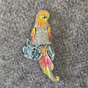 Parrot Rhinestone Floral Brooch in Yellow, Red & Blue